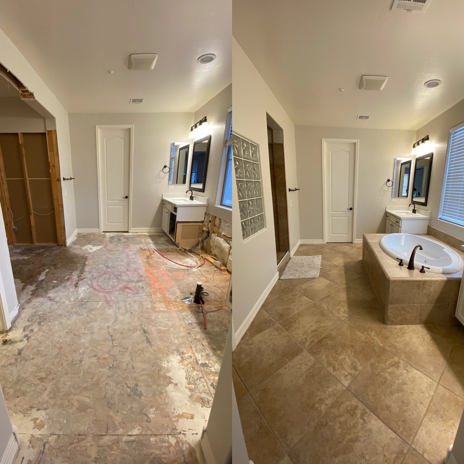 Before and after shot of a dust free tile removal job in Chandler Arizona.