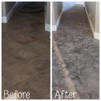 A before and after shot of a successful dust free tile removal job in Tempe Arizona.