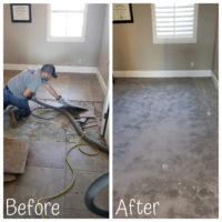 Before and after shot of a dust free tile removal job in Scottsdale Arizona